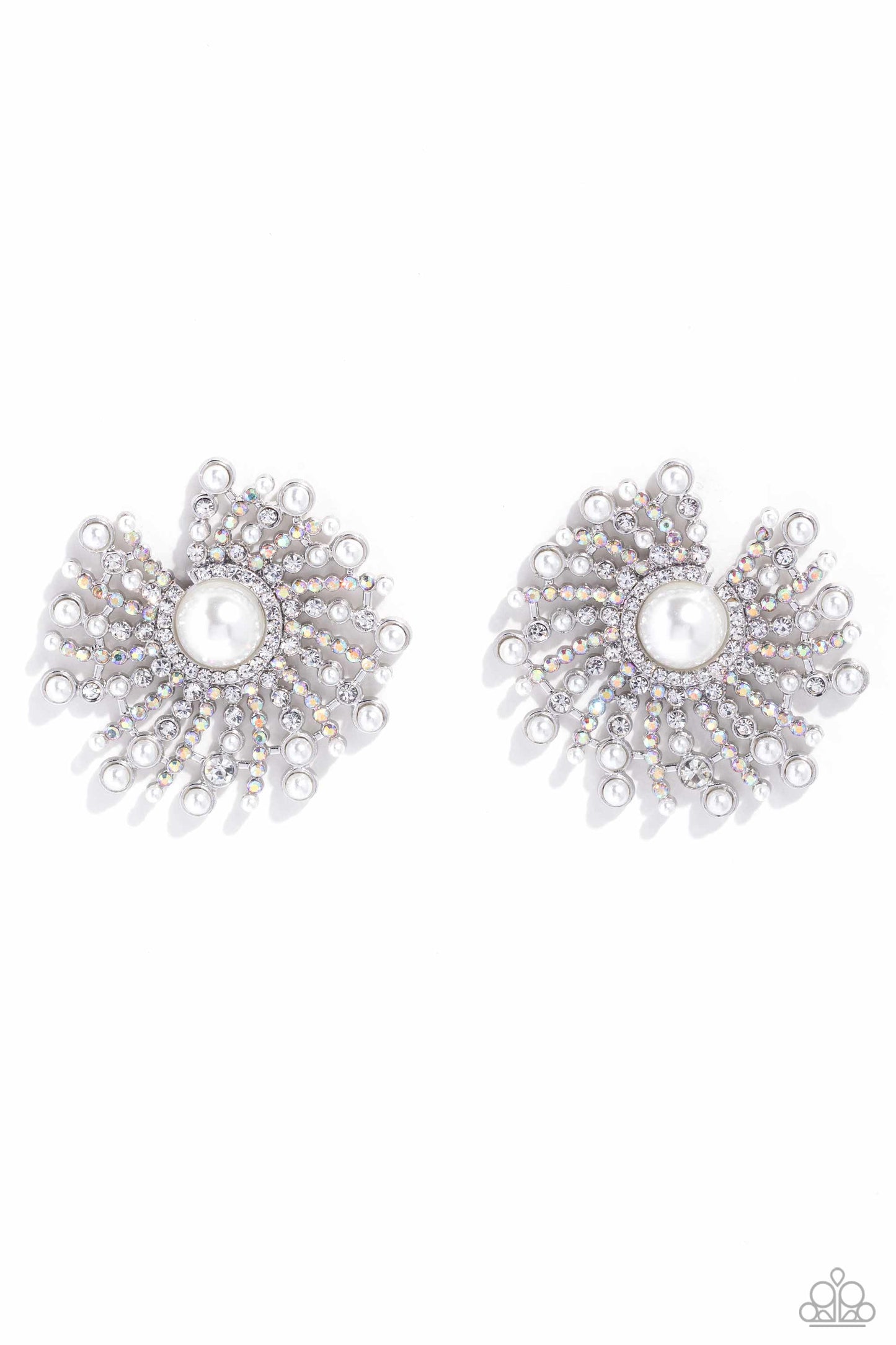 Fancy Fireworks - White - Iridescent Rhinestone Post Earrings - Life of the Party Exclusive - Paparazzi Accessories