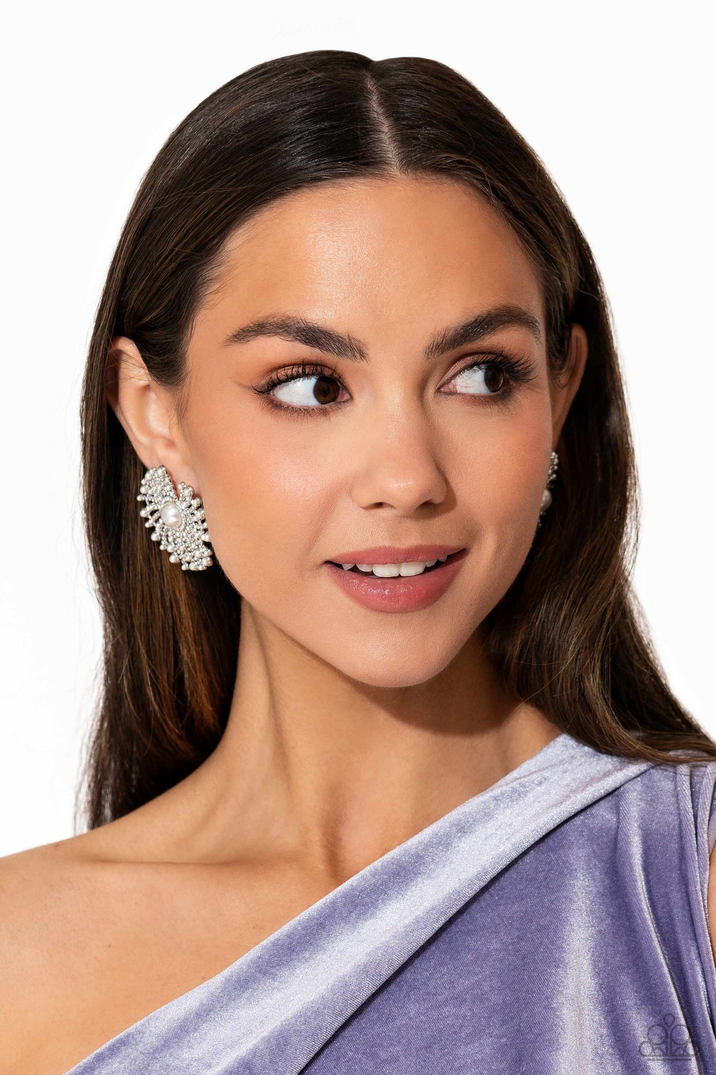 Fancy Fireworks - White - Iridescent Rhinestone Post Earrings - Life of the Party Exclusive - Paparazzi Accessories
