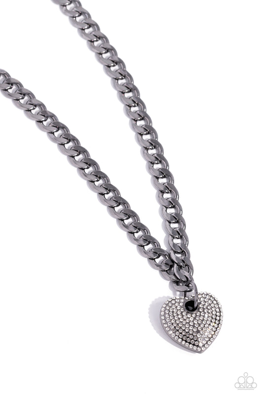 Ardent Affection - Black - Gunmetal Curb Chain Heart Pendant Necklace - Paparazzi Accessories
