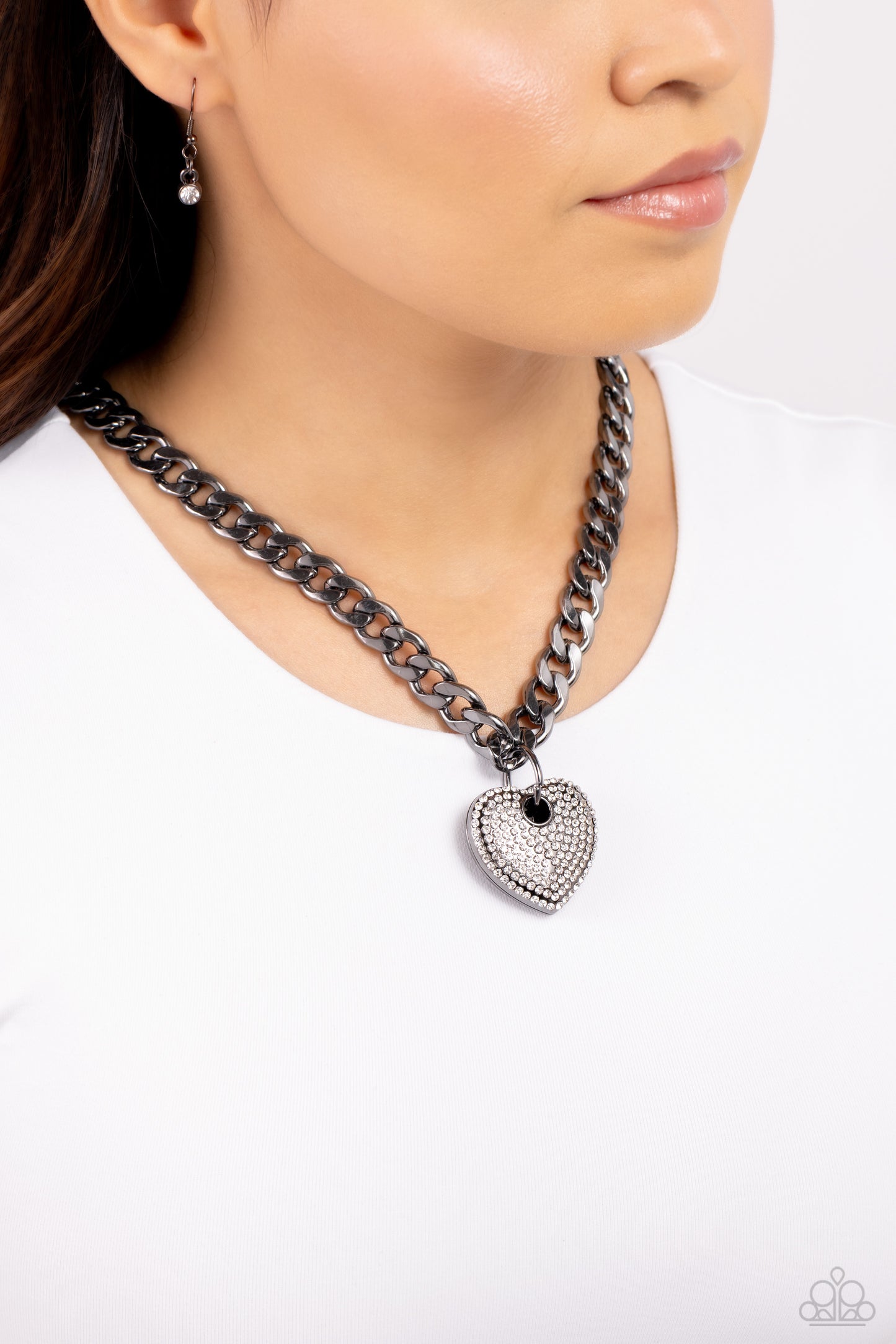 Ardent Affection - Black - Gunmetal Curb Chain Heart Pendant Necklace - Paparazzi Accessories