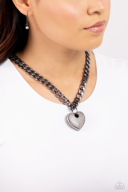 Ardent Affection - Black - Gunmetal Curb Chain Heart Pendant Necklace - Paparazzi Accessories