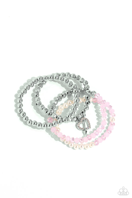 Heart-struck Haute - Pink Bead & Pearl Stretchy Bracelets - Paparazzi Accessories