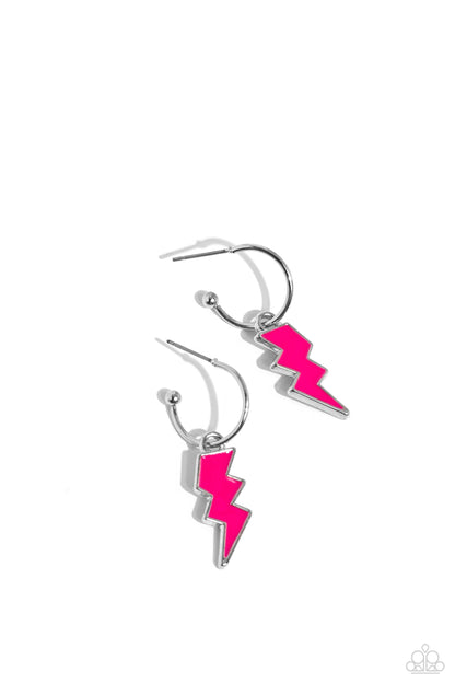 Lightning Limit - Pink Drop Hoop Earrings - Paparazzi Accessories