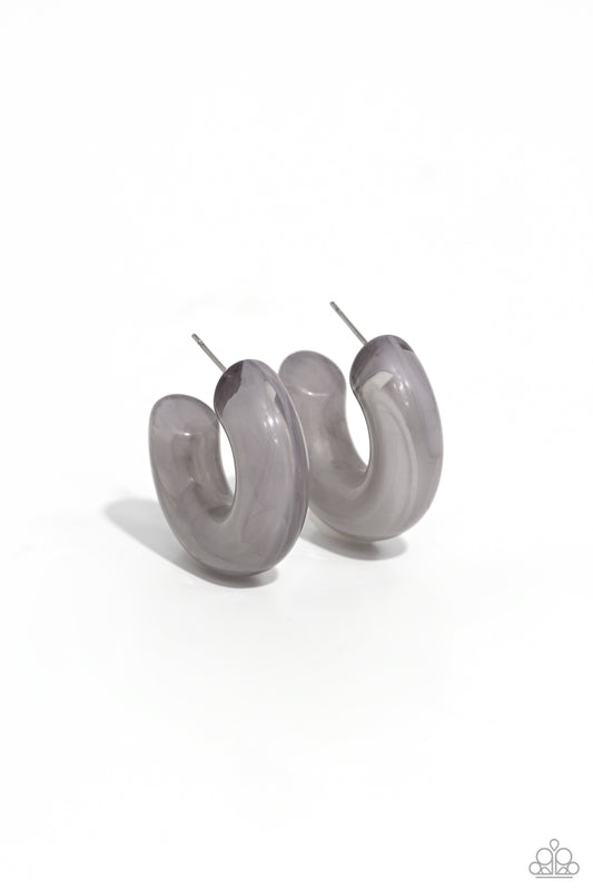 Acrylic Acclaim - Silver Acrylic Hoop Earrings - Paparazzi Accessories