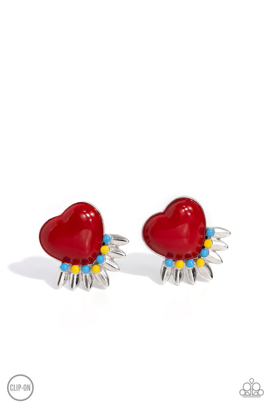 Spring Story - Red Heart Clip On Earrings - Paparazzi Accessories