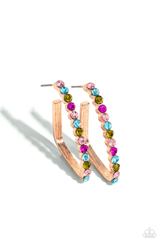 Triangular Tapestry - Rose Gold Hoop Earrings - Paparazzi Accessories