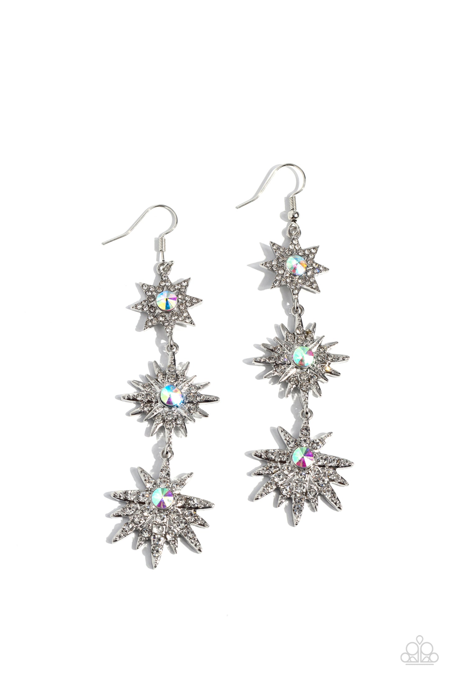 Stellar Series - White Iridescent Rhinestone Earrings - Paparazzi Accessories