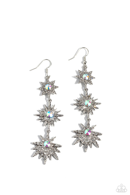 Stellar Series - White Iridescent Rhinestone Earrings - Paparazzi Accessories