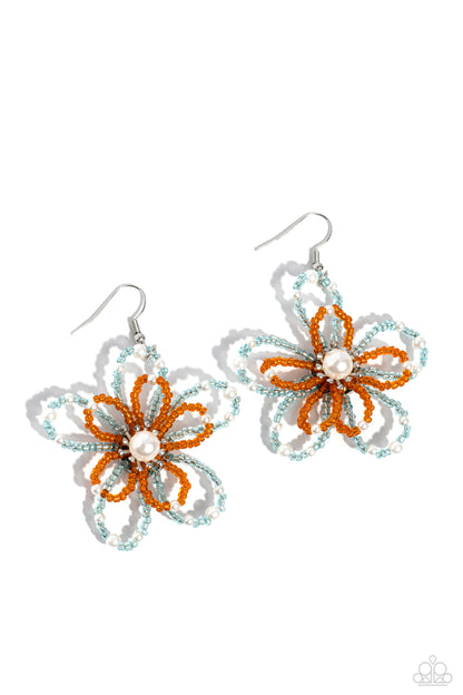 PEARL Crush - Orange and Seed Bead Flower Pearl Earrings - Paparazzi Accessories