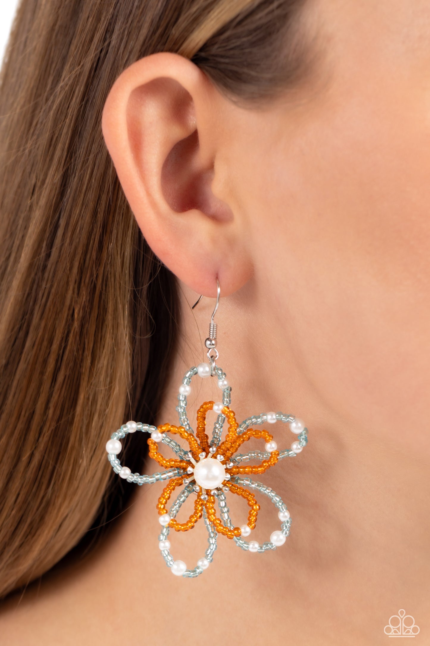 PEARL Crush - Orange and Seed Bead Flower Pearl Earrings - Paparazzi Accessories