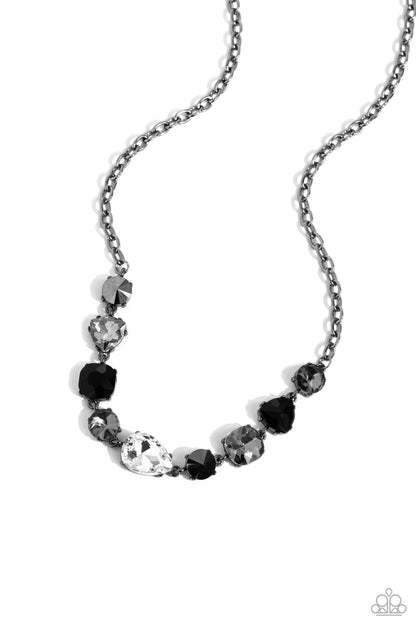 Emphatic Edge - Black Onyx and Hematite Rhinestone Necklace - Paparazzi Accessories