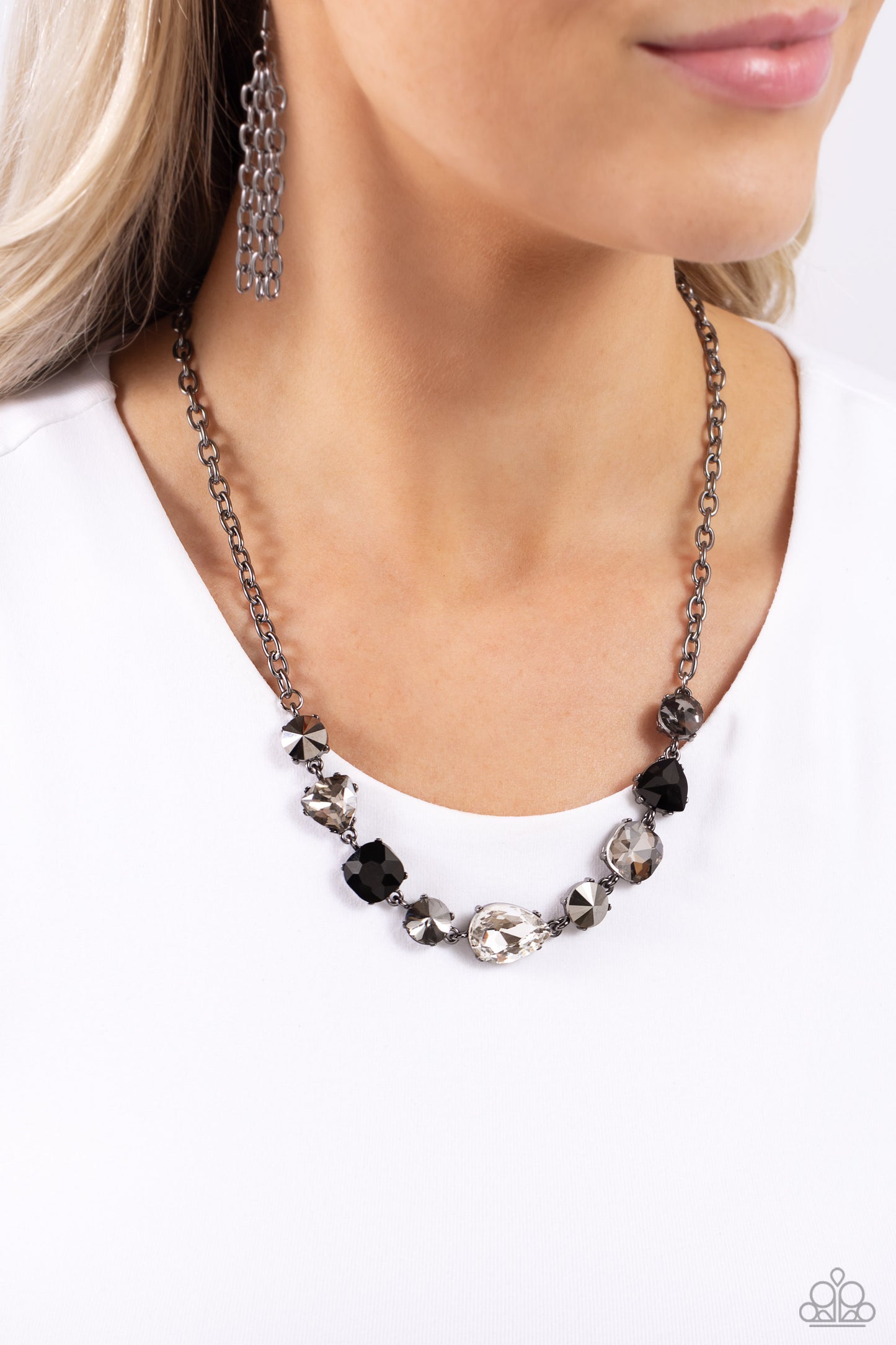 Emphatic Edge - Black Onyx and Hematite Rhinestone Necklace - Paparazzi Accessories