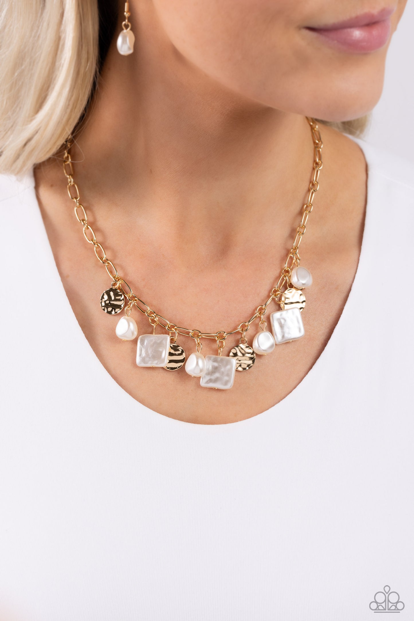 Sophisticated Squared - Gold  - Square Pearl Necklace - Paparazzi Accessories