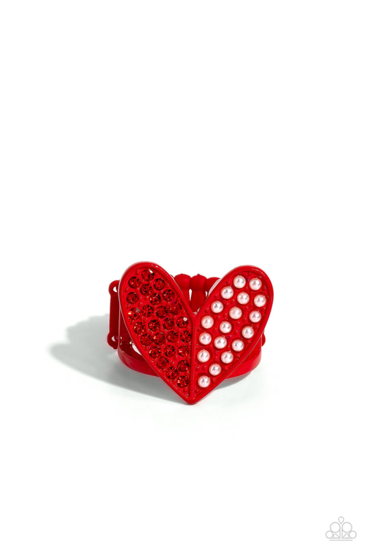 Hometown Heart - Red Heart Rhinestone Pearl Ring - Paparazzi Accessories