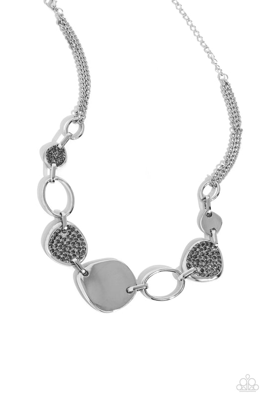 Asymmetrical Attention - Silver Embossed Necklace - Paparazzi Accessories