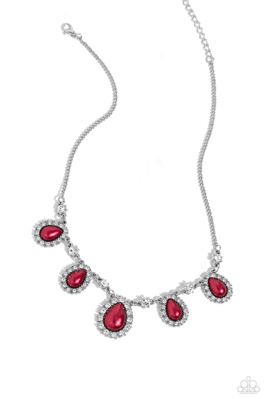 Teardrop Team - Red Pearl Necklace - Paparazzi Accessories