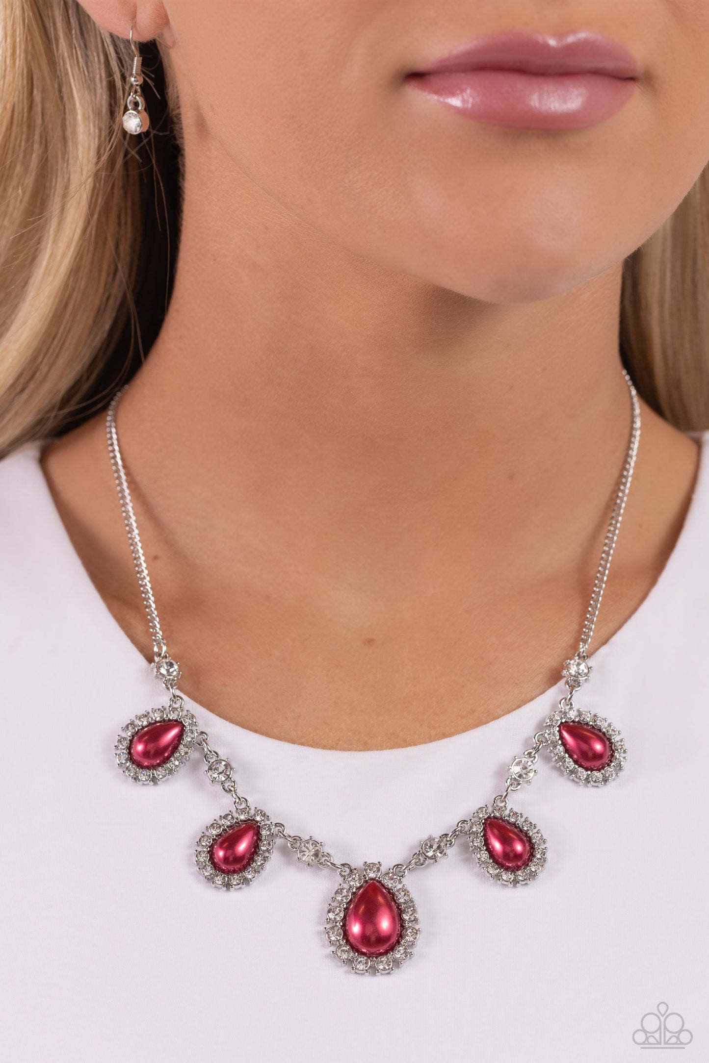 Teardrop Team - Red Pearl Necklace - Paparazzi Accessories