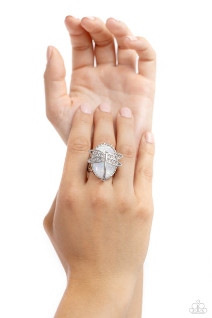 Dragonfly Dazzle - White Iridescent Opalescent Ring - Paparazzi Accessories