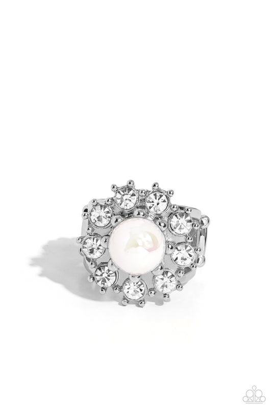 Elite Enchantment - White - Iridescent Bead Ring - Paparazzi Accessories