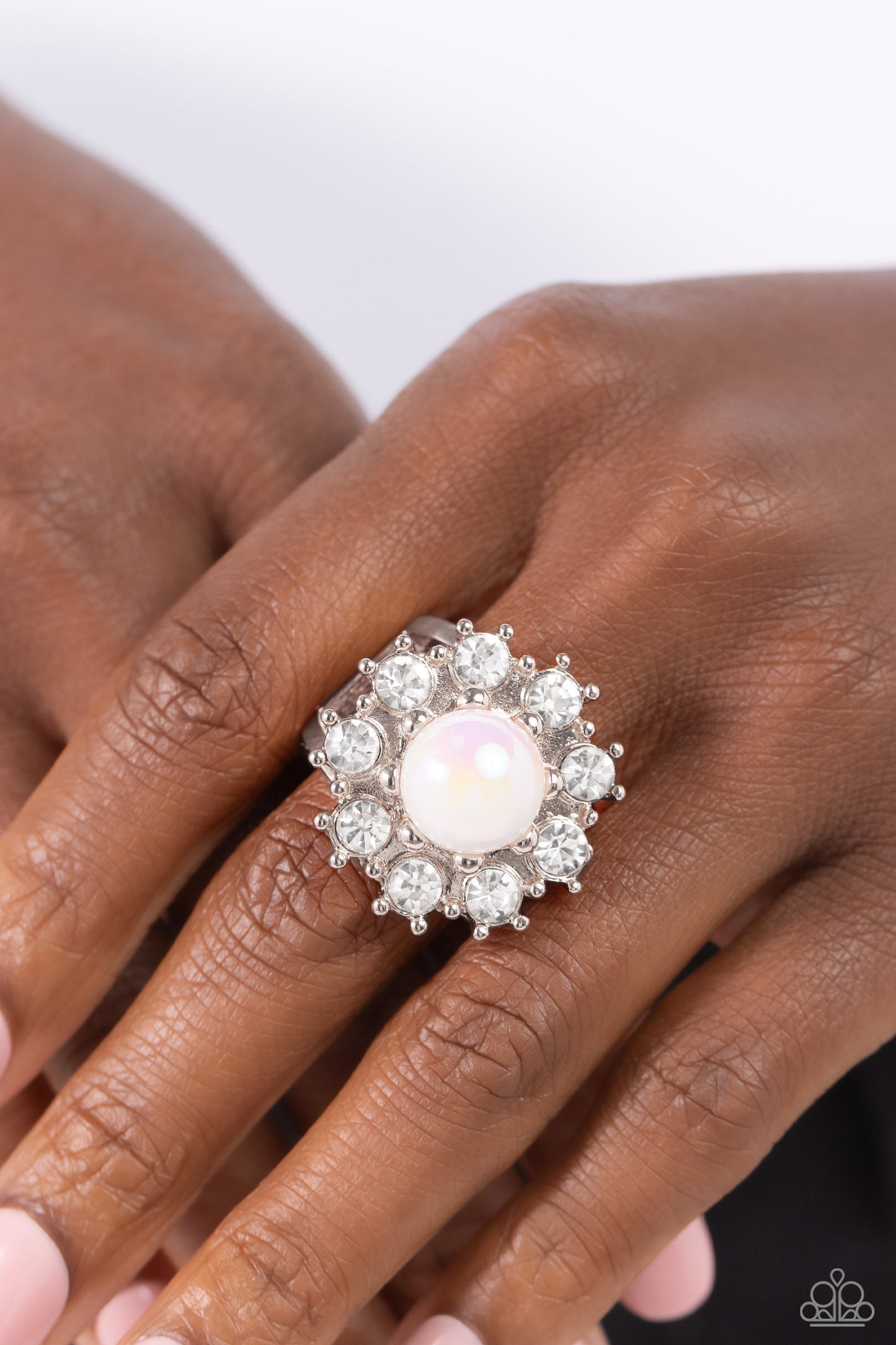Elite Enchantment - White - Iridescent Bead Ring - Paparazzi Accessories