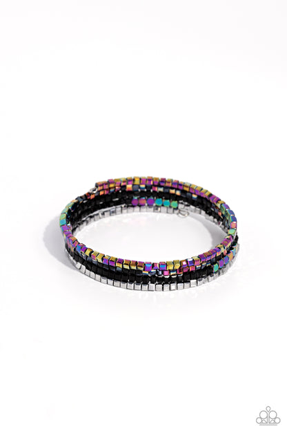 Dainty Dancer - Black Oil Spill Crystal Coil Bracelet - Paparazzi Accessories