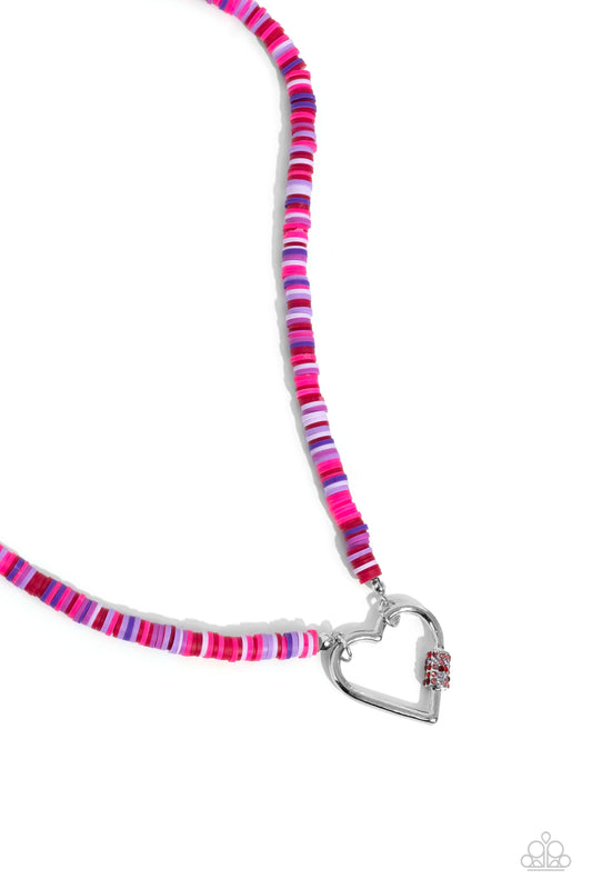 Clearly Carabiner - Red - Heart Frame Necklace - Paparazzi Accessories