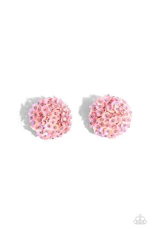 Corsage Character - Pink Sequin Flower Post Earrings - Paparazzi Accessories