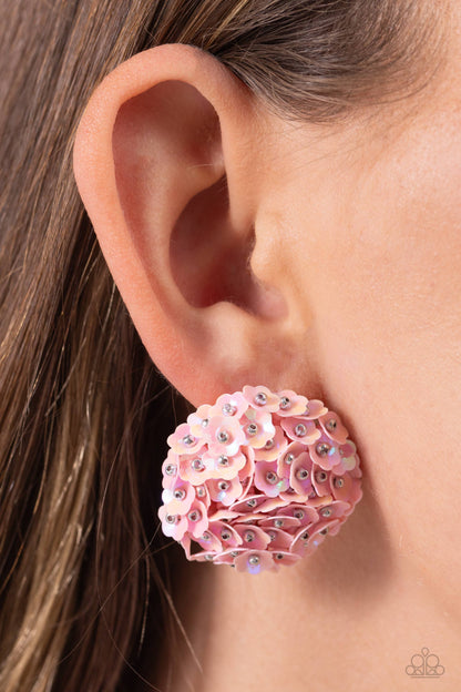 Corsage Character - Pink Sequin Flower Post Earrings - Paparazzi Accessories