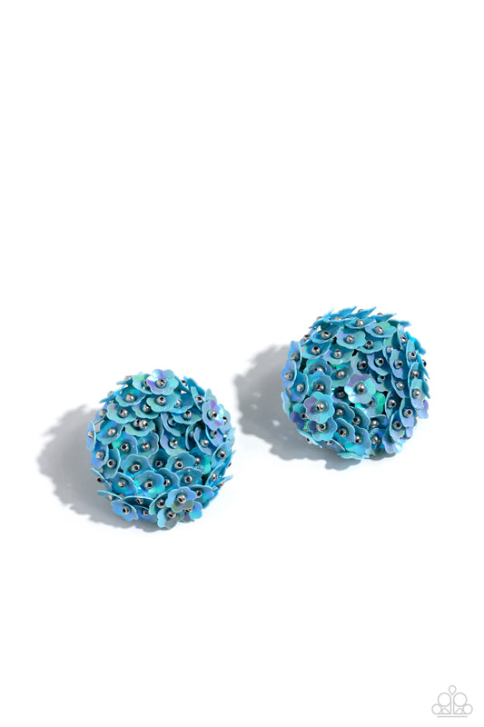 Corsage Character - Blue - Flower Sequin Post Earrings - Paparazzi Accessories