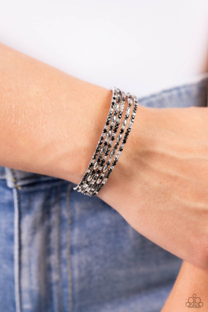 Endless Energy - Black Rhinestone Flex Cuff Bracelet - Paparazzi Accessories