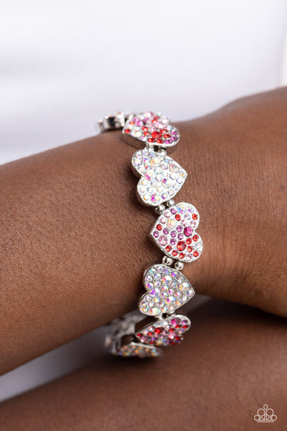 Headliner Heart - Multi Rhinestone Stretchy Bracelet - Paparazzi Accessories