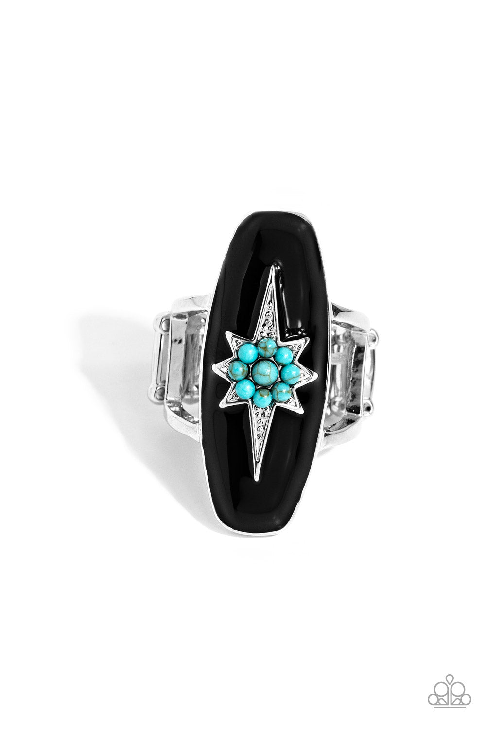 Ethereal Effort - Black Enamel and Turquoise Crackle Stone Ring - Paparazzi Accessories