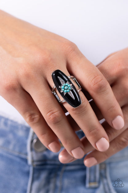 Ethereal Effort - Black Enamel and Turquoise Crackle Stone Ring - Paparazzi Accessories