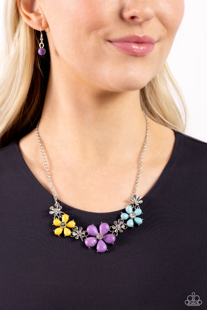 Growing Garland - Purple Crackle Stone Flower Necklace - Paparazzi Accessories