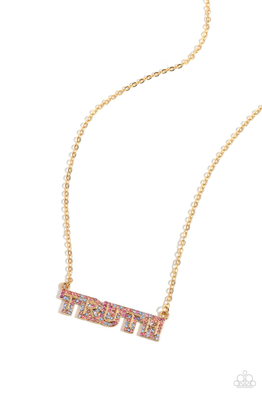 Truth Trinket - Gold - Multicolored Rhinestone Necklace - Paparazzi Accessories