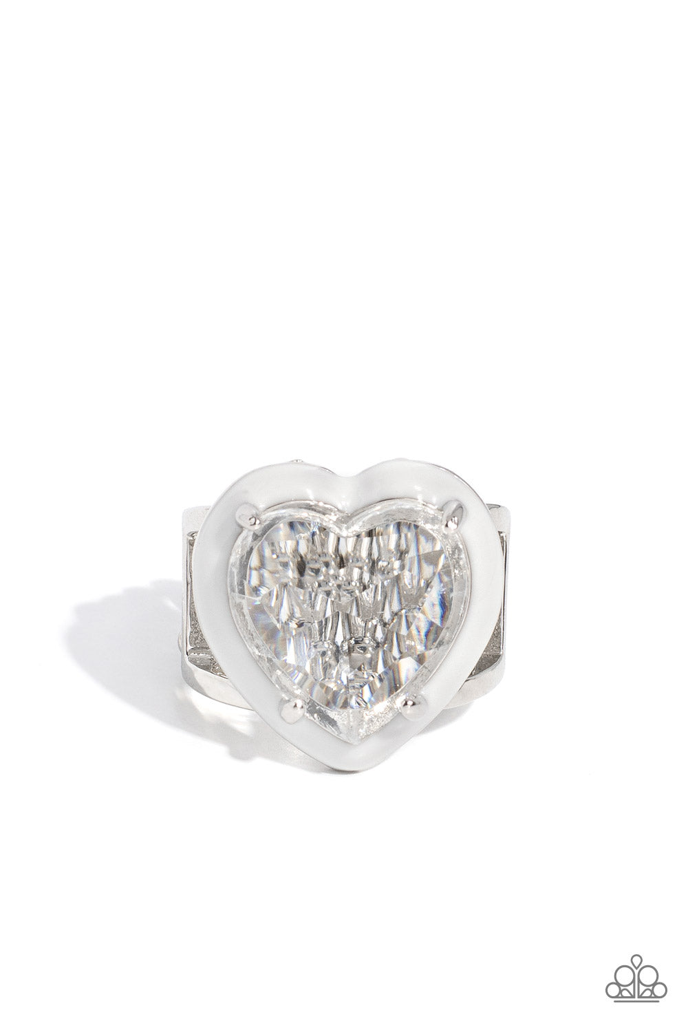 Hallmark Heart - White Enamel Heart Ring - Paparazzi Accessories