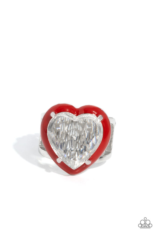 Hallmark Heart - Red Enamel Crystal Heart Ring - Paparazzi Accessories