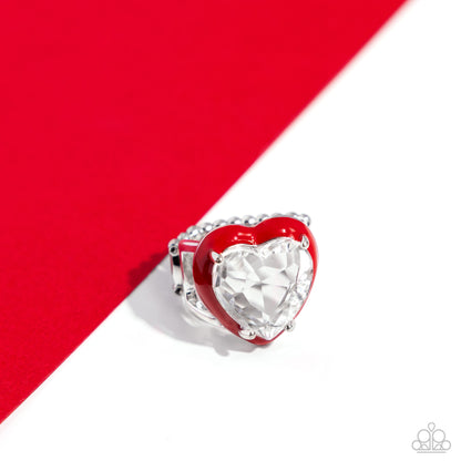 Hallmark Heart - Red Enamel Crystal Heart Ring - Paparazzi Accessories