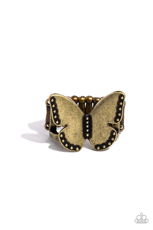 Soaring Santa Fe - Brass Butterfly Ring - Paparazzi Accessories