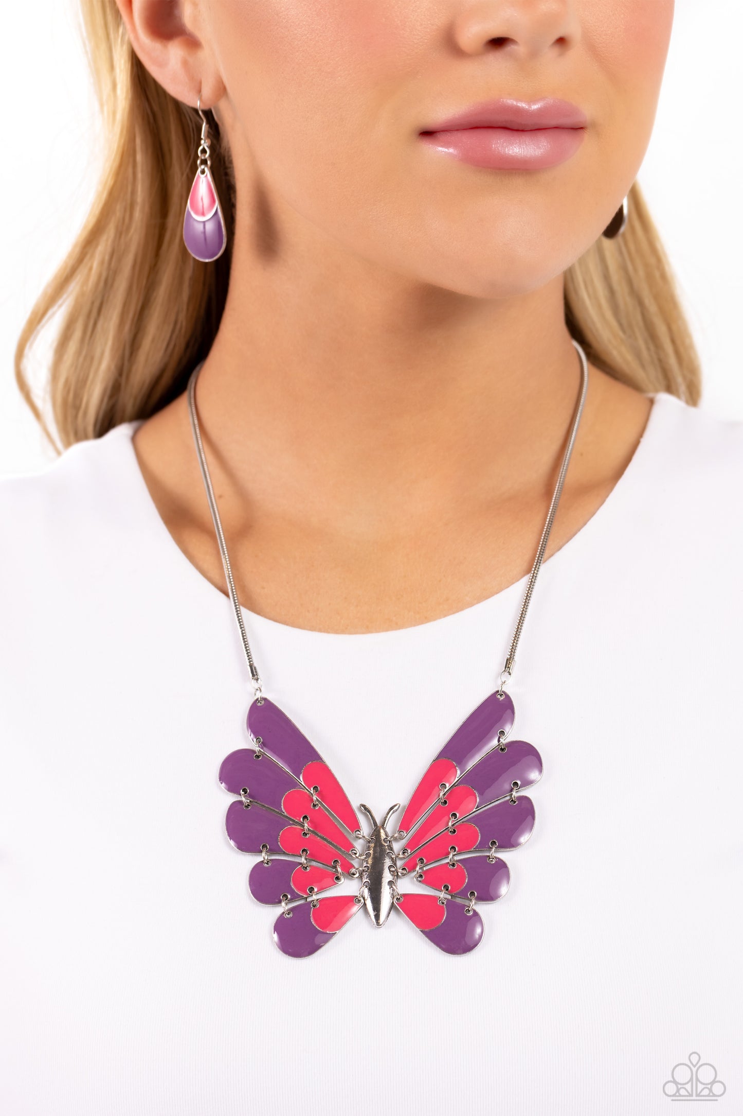 Moth Maven - Purple Enamel Moth Necklace - Paparazzi Accessories