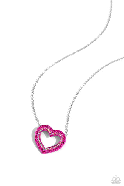 Hyper Heartland - Pink Rhinestone Heart Necklace - Paparazzi Accessories