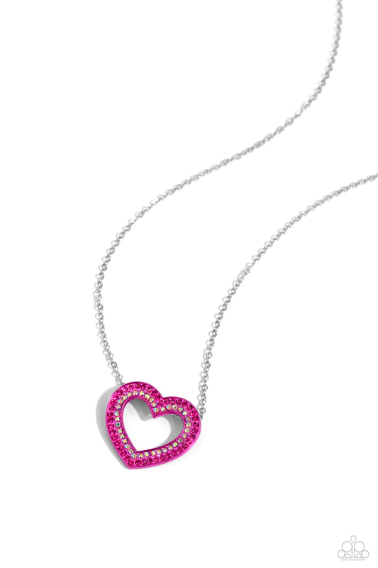 Hyper Heartland - Pink Rhinestone Heart Necklace - Paparazzi Accessories