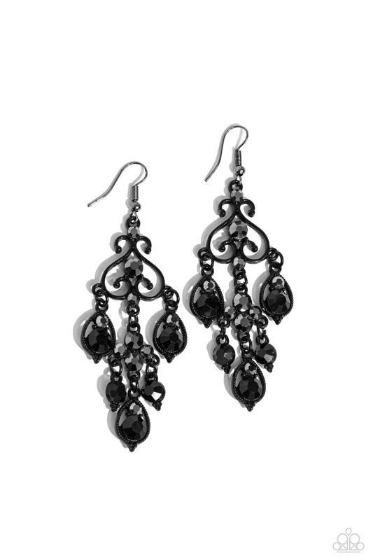 Regal Renovation - Black Metal Frame Fishhook Earrings - Paparazzi Accessories