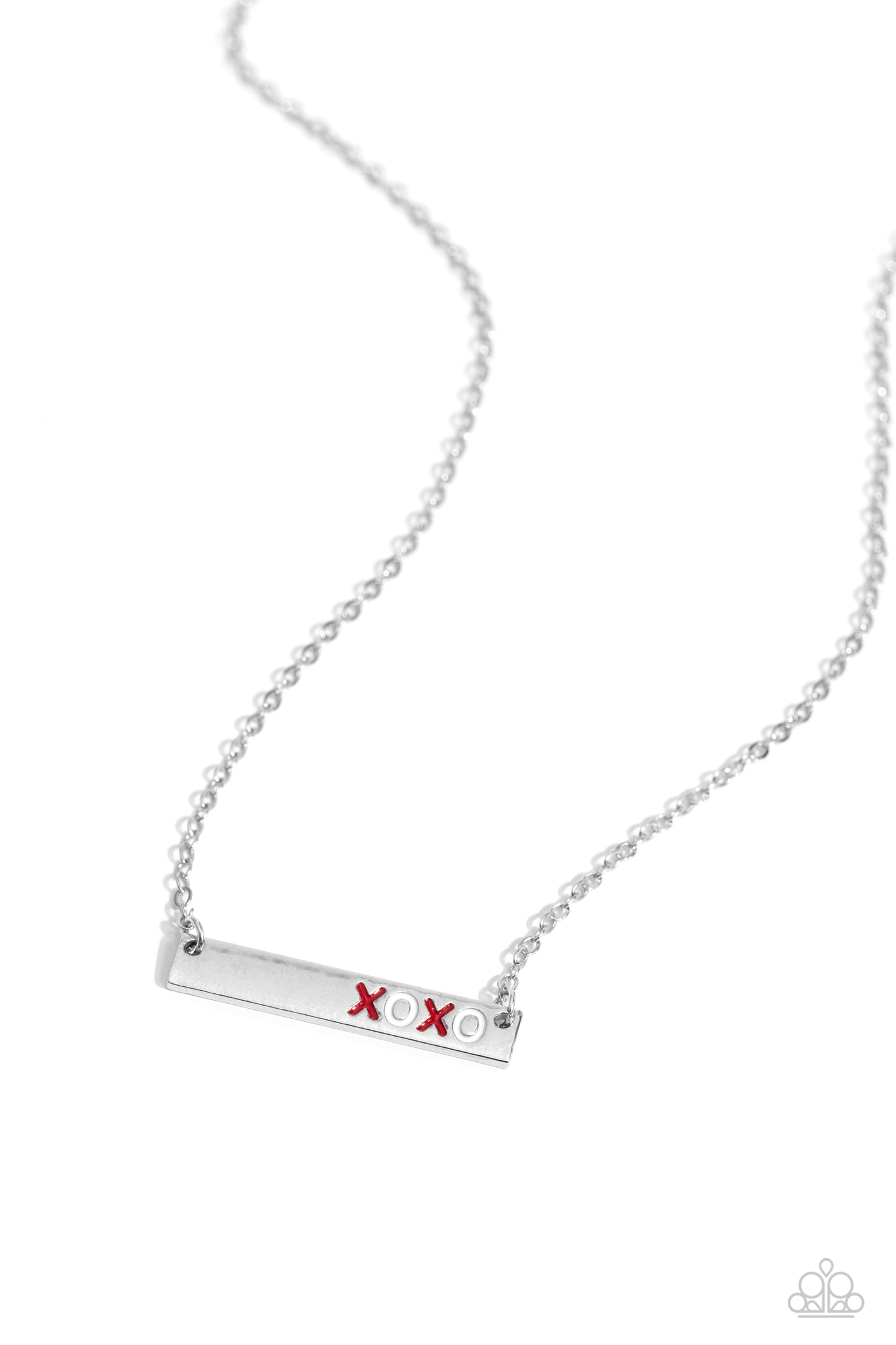 XOXO Season - Red XO Silver Bar Necklace - Paparazzi Accessories