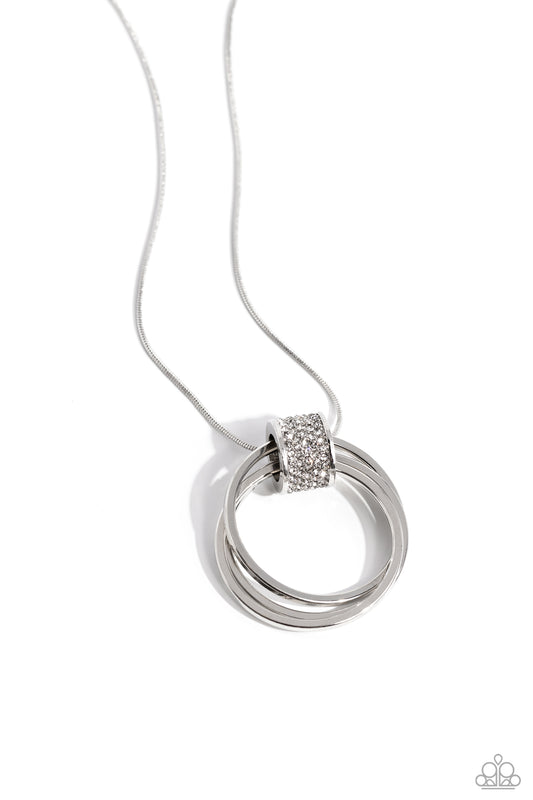In the Swing of RINGS - White Rhinestone Circle Pendant Necklace - Paparazzi Accessories