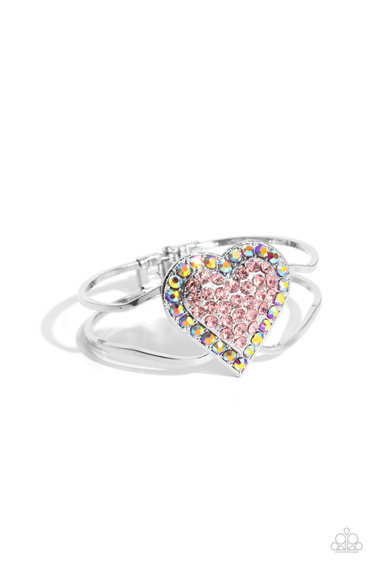 Flirtatious Finale - Pink Rhinestone Heart Hinge Bracelet - Paparazzi Accessories