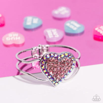 Flirtatious Finale - Pink Rhinestone Heart Hinge Bracelet - Paparazzi Accessories
