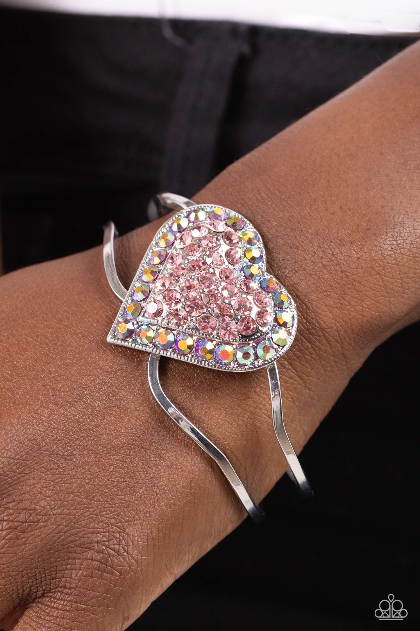 Flirtatious Finale - Pink Rhinestone Heart Hinge Bracelet - Paparazzi Accessories