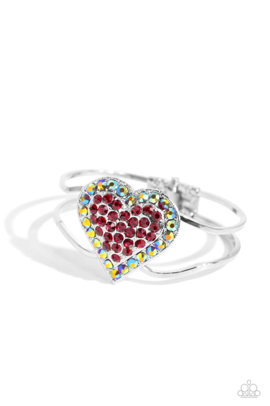 Flirtatious Finale - Red Rhinestone Heart Hinge Bracelet - Paparazzi Accessories