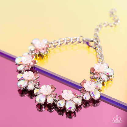 Floral Frenzy - Pink Iridescent Flower Clasp Bracelet - Paparazzi Accessories